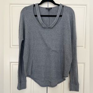 EXPRESS Gray Ribbed Long Sleeve with Neckline Cutouts